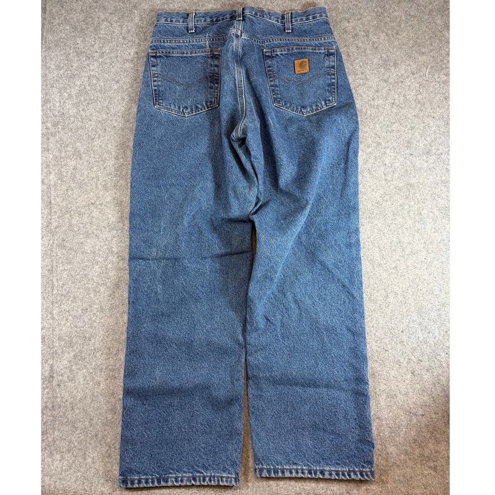 Carhartt Jeans Mens Blue Denim Flannel Lined Straight Relaxed Fit Workwear 34x30